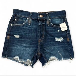 NWT! We The Free Dark‎ Wash Denim Shorts Size 27 Frayed Hem Distressed
